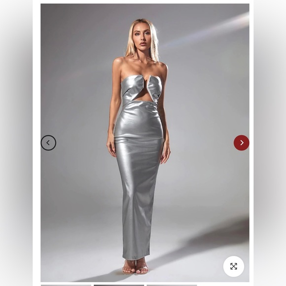 Strapless Leather Maxi Dress In Silver - Picture 2 of 6